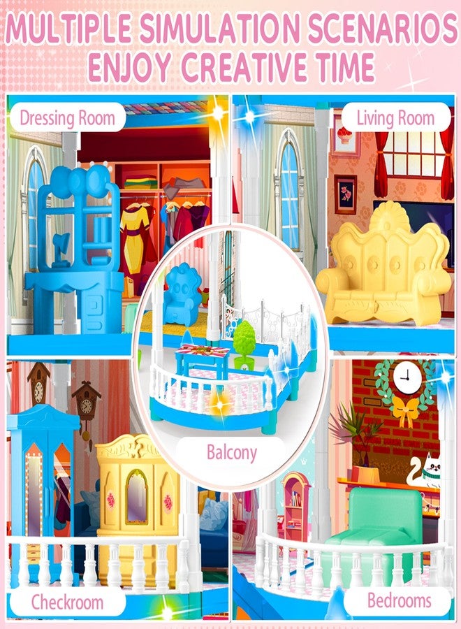 Seifar Doll House for Girls,10 Rooms Blue House Toy with Doll Figures, Puppies, Lights, Furnitures, Accessories, Kids Playhouse Gift for for 3 4 5 6 7 8 9 10 Year Old - Image 4